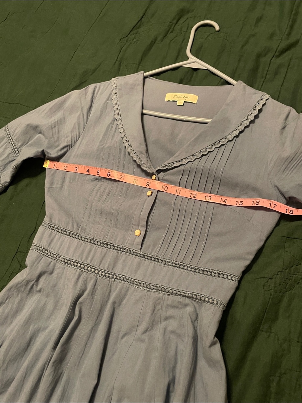 Vintage-Inspired Blue Long Sleeve Dress - Picture 2 of 11